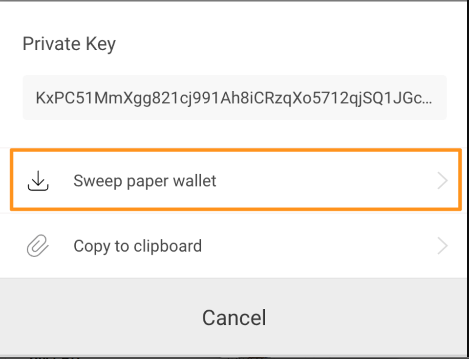 Copay Sweep Private Key Step 2