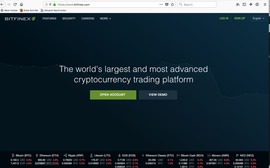 Bitfinex Homepage